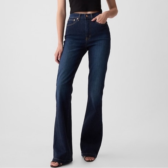 GAP 1969 Flare High Rise Dark Wash Jean size 28 Petite - Picture 2 of 8